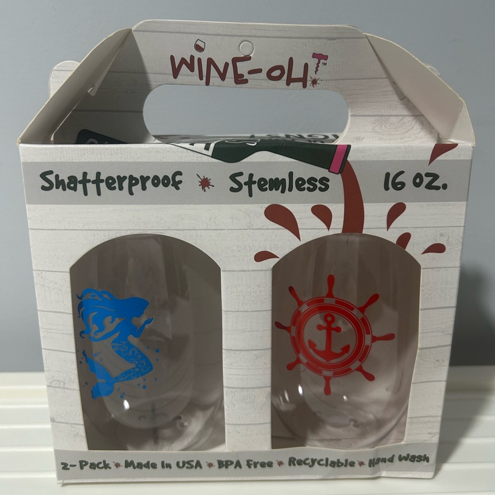 Nautical Shatterproof Stemless Plastic Wine Glasses (pack of 2)